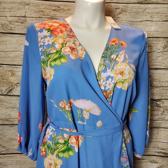 New York And Company Blue Floral Wrap Maxi dress Size Large NWT Reg $79.95 - Picture 3 of 11
